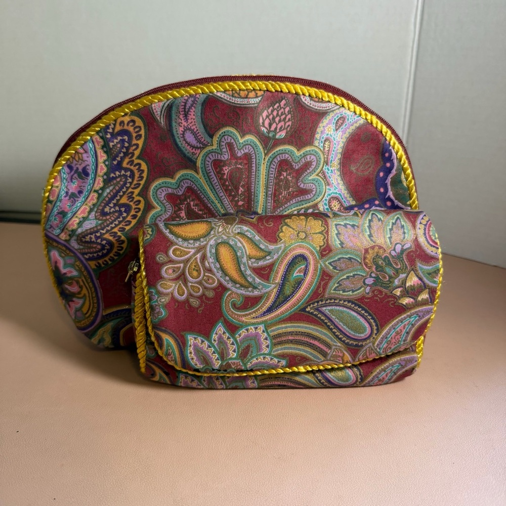 Vintage Paisley Cosmetic Pouch Set 2pc Makeup Bag Travel Organizer Boho